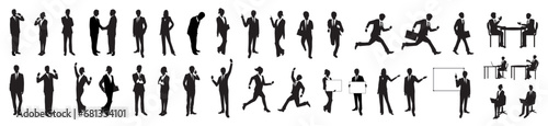 Businessman, silhouette, sit, suit, men, women, set collection Vector 