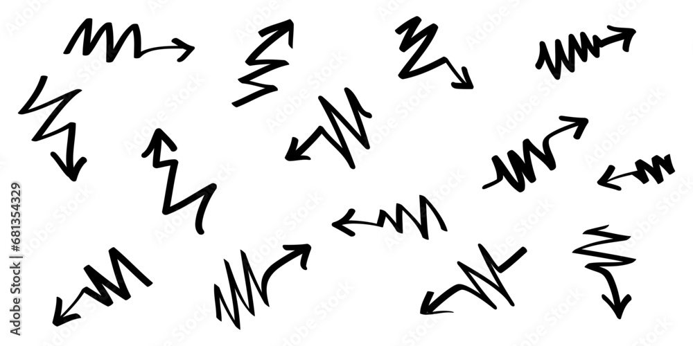 Hand drawn Arrows icons Set. arrow icon with various directions. Doodle vector illustration. isolated on a white background Hand drawn Arrows icons Set. arrow icon with various directions. Doodle vector illustration. isolated on a white background