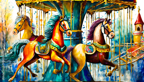 Carousel horses in gouache