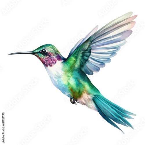Vibrant Hummingbird Watercolor Illustration © ArtBoticus