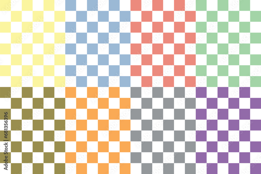 Checkered pattern background. Block pattern. Print design. Graphic design. Vector pattern. Geomatic wallpaper. Simplicity. Seamless vector. Decorative. Pastel Green, Purple, Pink and White colours. Checkered pattern background. Block pattern. Print design. Graphic design. Vector pattern. Geomatic wallpaper. Simplicity. Seamless vector. Decorative. Pastel Green, Purple, Pink and White colours.