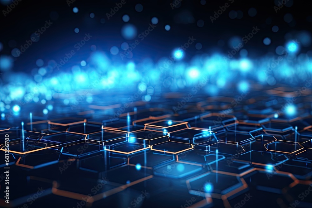 Obraz premium Futuristic blue hexagon background science illustration HUD components Technology concept. 3D landscape. Big data future abstract background.