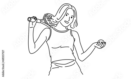 line art of tennis player vector illustration