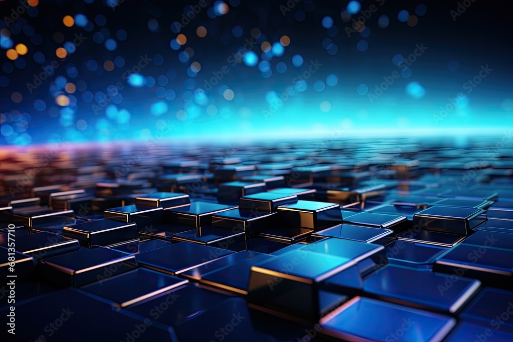 Fototapeta premium Futuristic blue hexagon background science illustration HUD components Technology concept. 3D landscape. Big data future abstract background.