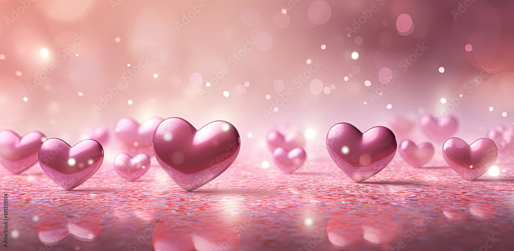 Pink hearts with bokeh background, Valentine's Day , glister, glitter, sparkle, bokeh background