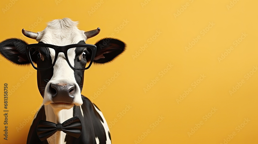 A Studio shot of Cow in glasses.