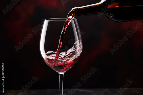 wine Pouried from bottle into a glass against black background