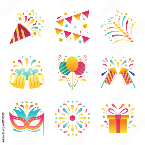 New Year Festivity Icon Set