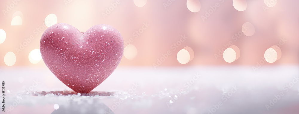 Fototapeta premium Pink heart with bokeh background, Valentine's Day