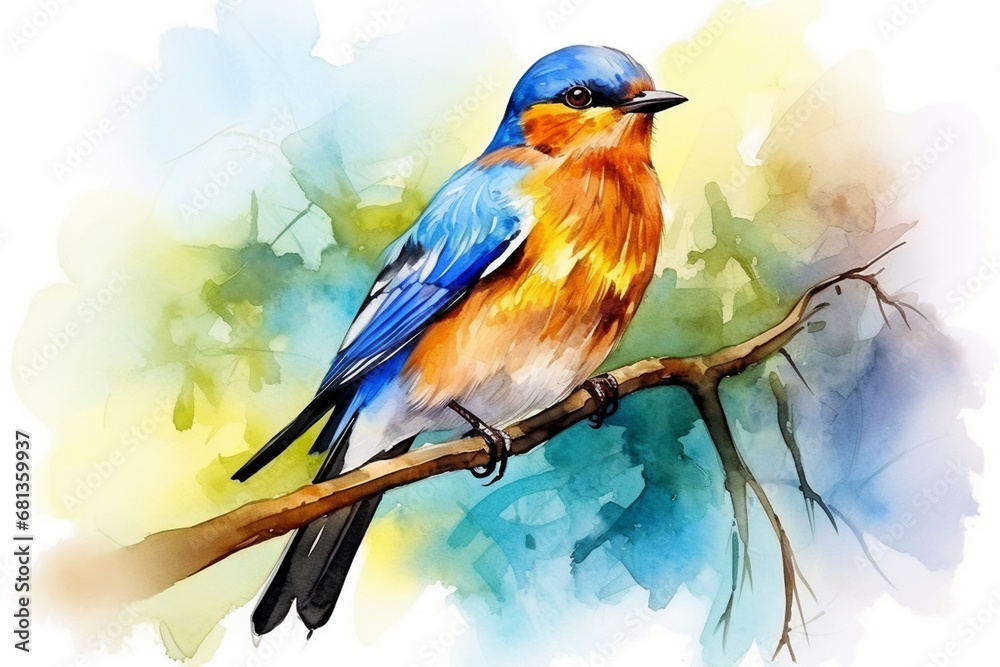 a bird in nature in watercolor art style