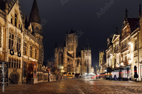 Gent, Flanders, Belgium - Belfort Tower and Gralesi at night © mstudio