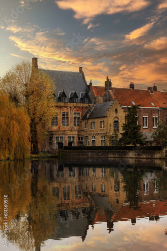 Bruges canal at sunset. Belgium
