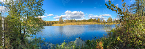Panorama of a lake in nature in autumn