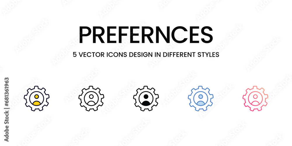 Prefernces Icon Design in Five style with Editable Stroke. Line, Solid, Flat Line, Duo Tone Color, and Color Gradient Line. Suitable for Web Page, Mobile App, UI, UX and GUI design. Prefernces Icon Design in Five style with Editable Stroke. Line, Solid, Flat Line, Duo Tone Color, and Color Gradient Line. Suitable for Web Page, Mobile App, UI, UX and GUI design.