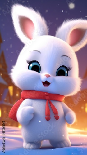 Cute cartoon bunny rabbit winter night illustration  © Azra