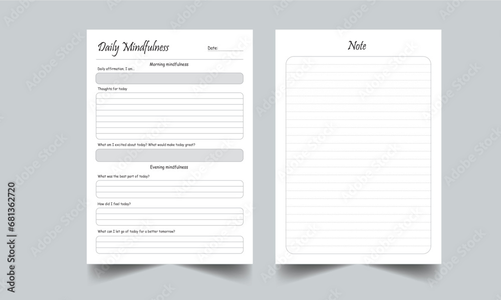 Daily Mindfulness Journal KDP Interior Printable Template  Vector illustration.