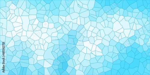 Light blue Broken quartz stained Glass Background with blue outlines. Voronoi diagram background. Seamless pattern vector Vintage background. Geometric Retro tiles pattern