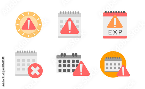 Clock or calendar exclamation alert icon collection set. Reminder schedule with exclamation sign deadline. Expired date symbol concept for date expire or deadline schedule Illustration vector