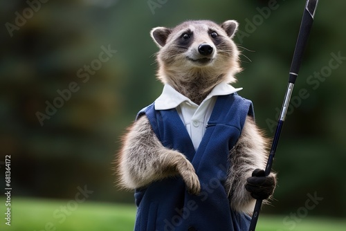 skilled raccoon golfer winning the masters with a look of satisfaction on their face