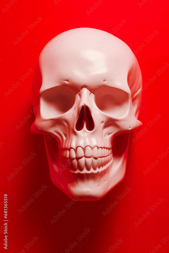 Fototapeta premium Spooky white skull on the red bloody background