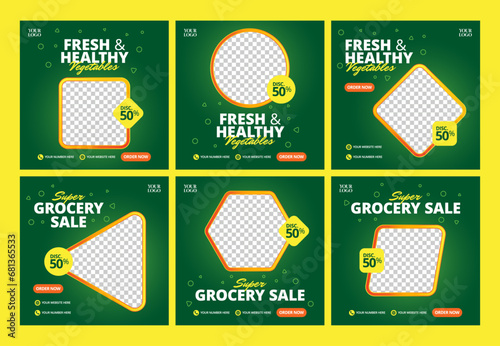 Green Fresh Vegetable Grocery Social Media Banner Template