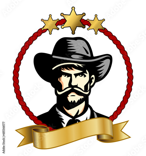 cowboy sherrif logo with stars and ribbon