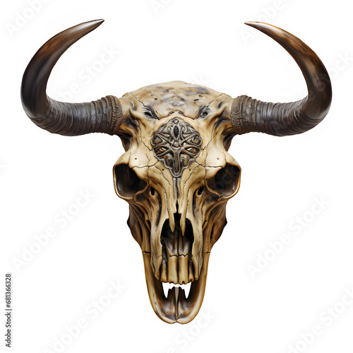 bull skull isolated on transparent background ,buffalo horn skull ,generative ai photo