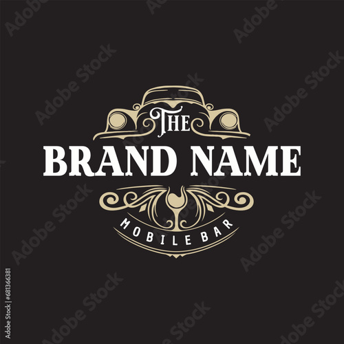 Luxury Vintage Mobile Bar Logo Design Vector