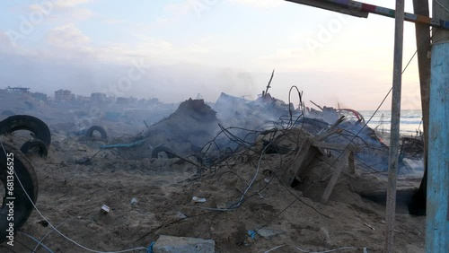 View of billowing smoke after the Israeli bombardment of the Gaza Strip, 2023 Israel–Hamas war conflict photo