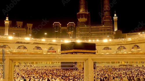 City of Mecca in the Kingdom of Saudi Arabia: Muslims circumambulate the Holy Kaaba. Muslims perform their worship, Umrah, Hajj
 photo