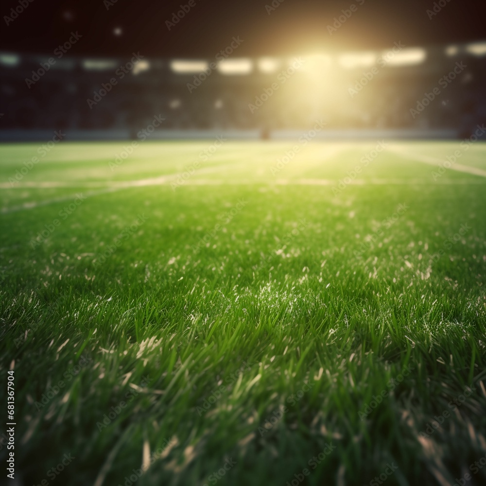 Naklejka premium Soccer stadium, and light reflection on grass fields