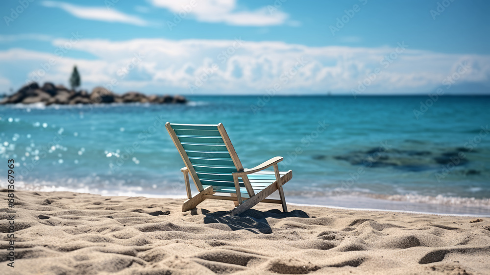 Tranquil Beach Vacation: Absence of People, Relaxing Chair by the Shore, Horizon over Water