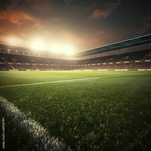 Soccer stadium, and light reflection on grass fields © ChubbyCat