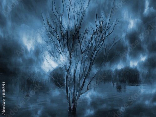 The ghost lake. Digital illustration art (No AI).
