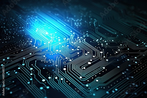 Computer technology image with circuit board background, ideal for various topics related to computers and AI by generated AI