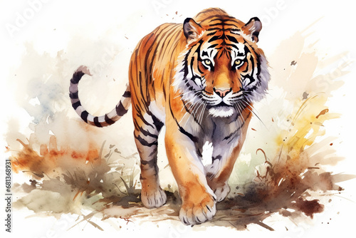 a tiger in nature in watercolor art style photo
