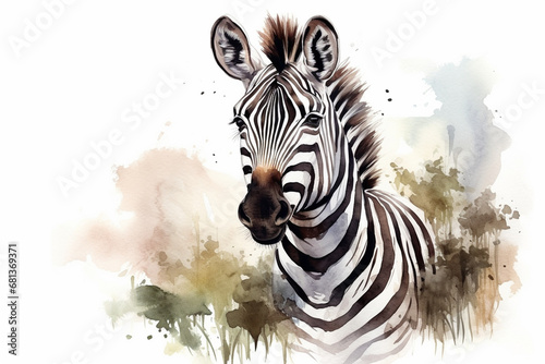 a zebra in nature in watercolor art style photo