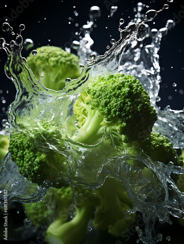 Broccoli commercial photography with water splash photography effect  vegetable commercial photography