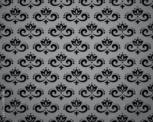 Wallpaper in the style of Baroque. Seamless vector background. Black and gray floral ornament. Graphic pattern for fabric, wallpaper, packaging. Ornate Damask flower ornament