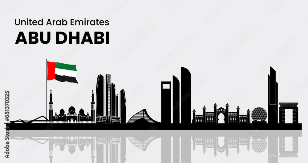 Abu Dhabi United Arab Emirates UAE travel destination grand vector illustration.	
