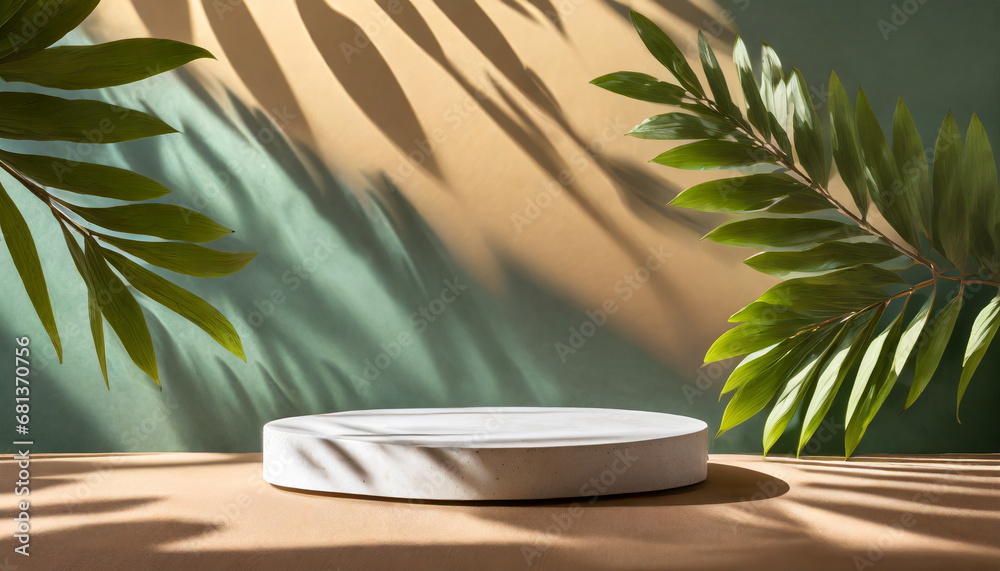 Fototapeta premium Foliage Harmony: Podium Mockup for Nature-Inspired Presentations