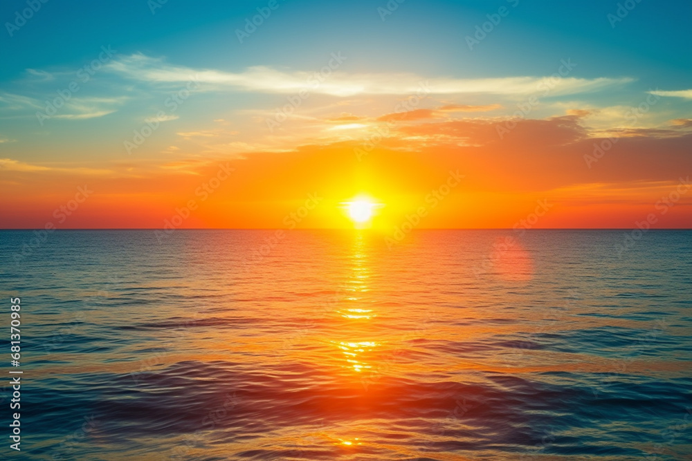 awe-inspiring beauty of sun's descent on sehorizon, embodying radiant colors, tranquil waters, and profound connection between celestial and earthly
