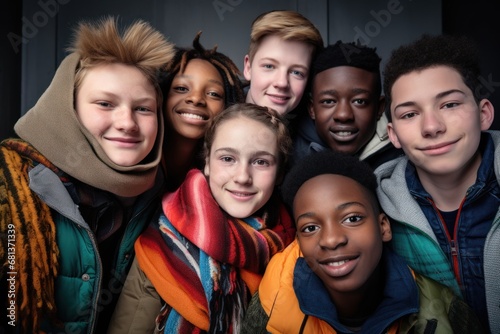 A group of students of all ages embracing the beauty of human diversity