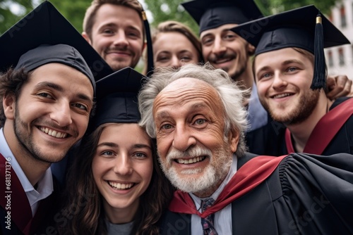 A group of friends of different ages are celebrating a graduation together