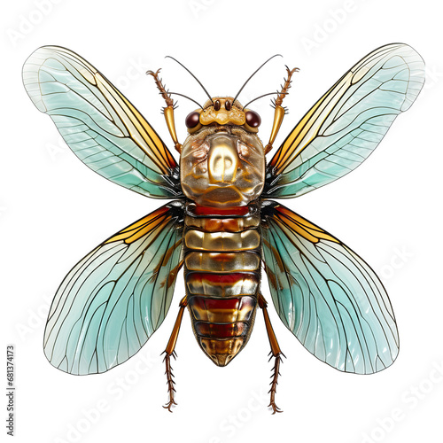 Cicada Stylized on White Isolated on Transparent or White Background, PNG