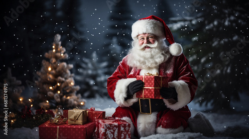 Beautiful winter New Year holiday background with Santa Claus.