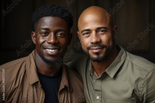 Young happy gay couple in casual clothes isolated on gray background