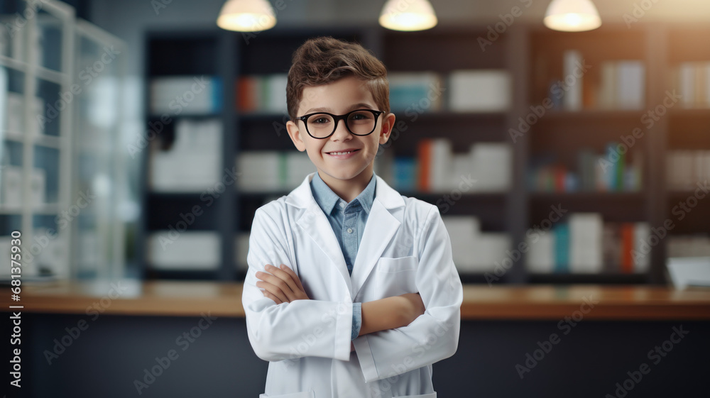 photography of Smiling a boy doctor posing with arms crossed or thinking in the office , on white background , copy space photography of Smiling a boy doctor posing with arms crossed or thinking in the office , on white background , copy space