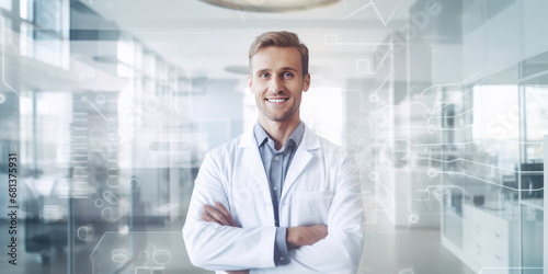 Wallpaper Mural photography of Smiling doctor posing with arms crossed or thinking in the office , on white background , copy space Torontodigital.ca