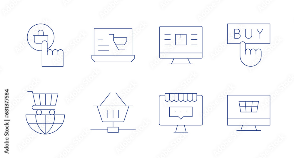 E-commerce icons. Editable stroke. Containing shopping basket, trading, delivery, ecommerce, buy, shopping online.